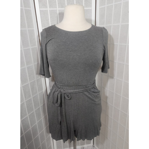 torrid Pants - Torrid Super Soft Heather Grey Jersey Romper Pockets Tie Plus Size: 0X (12)